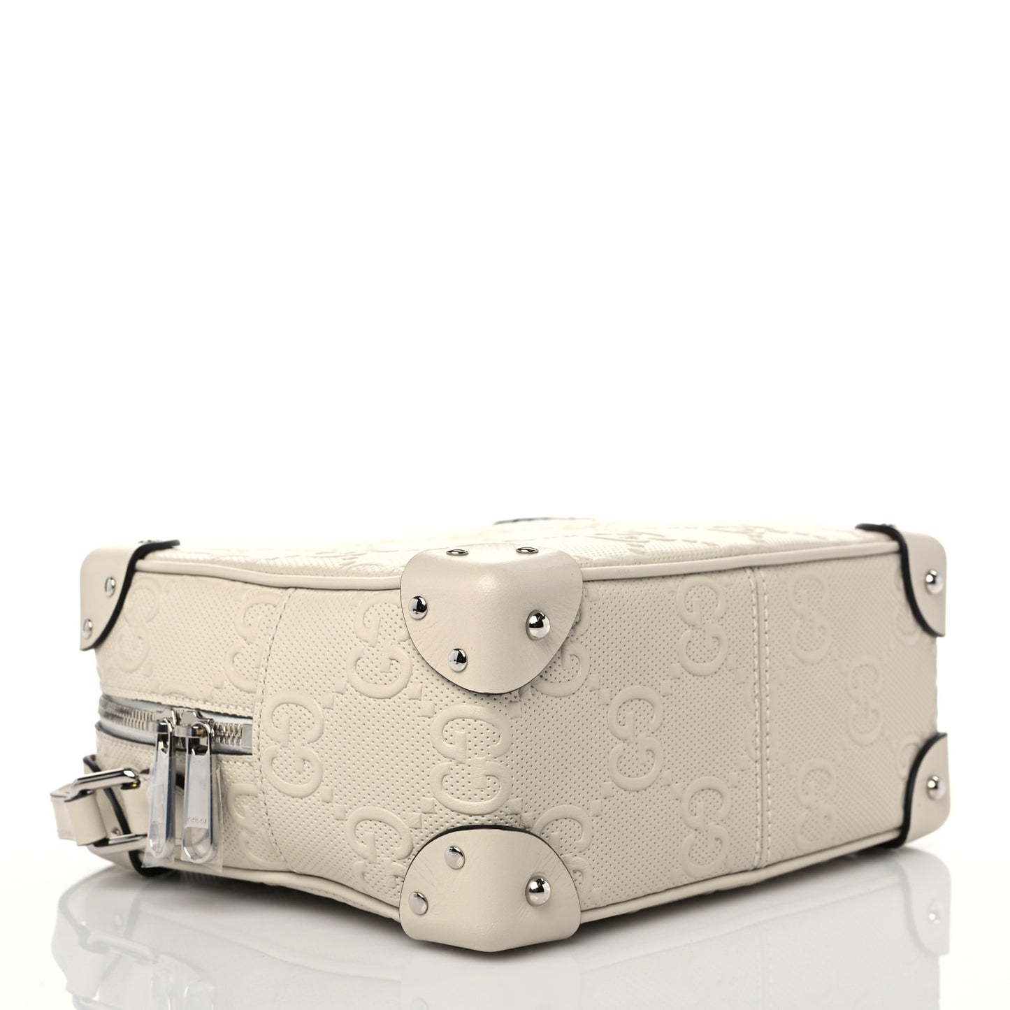 Calfskin GG Tennis Embossed Square Messenger Bag Mystic White