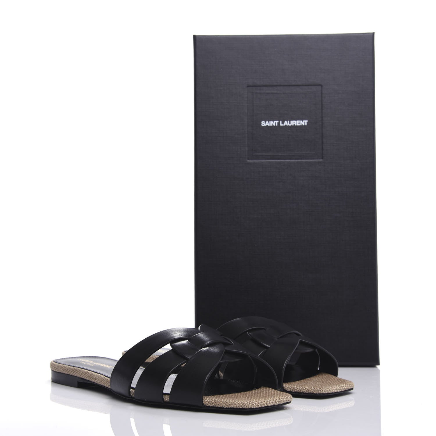 Saint Laurent Calfskin Rope Tribute 05 Slide Sandals 38 Black 10 of 10