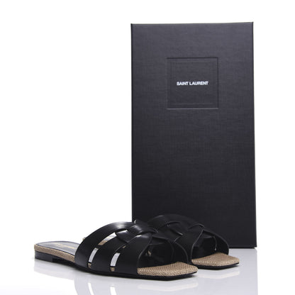 Saint Laurent Calfskin Rope Tribute 05 Slide Sandals 38 Black 10 of 10