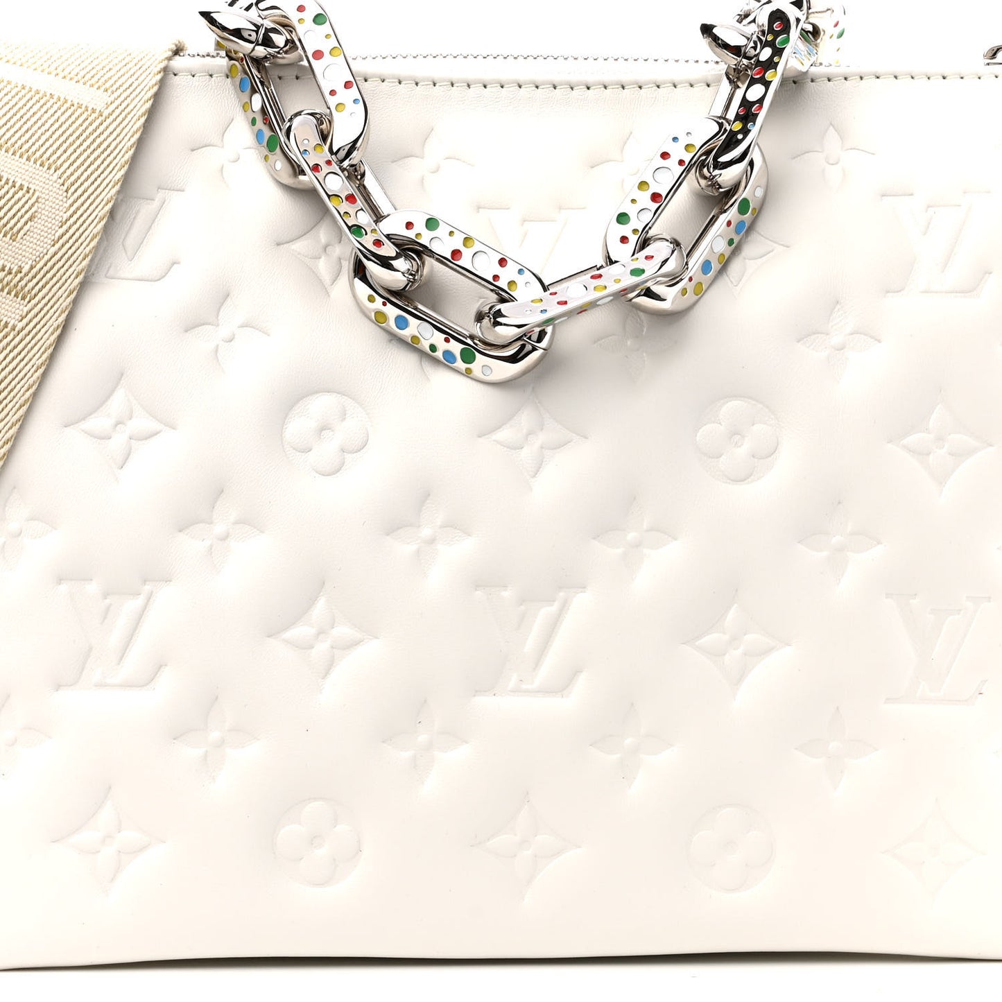 LV x YK Lambskin Embossed Monogram Coussin PM White
