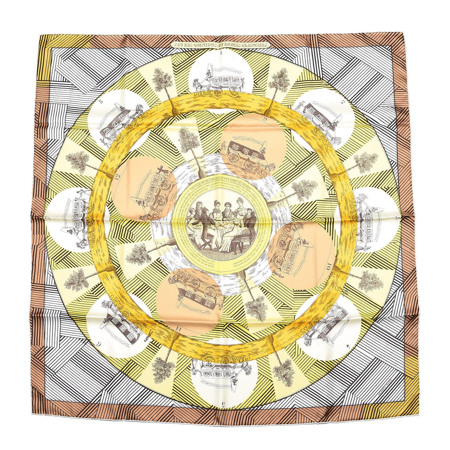 Silk Jeu Des Omnibus Remix Scarf 90 Blanc Jaune Beige