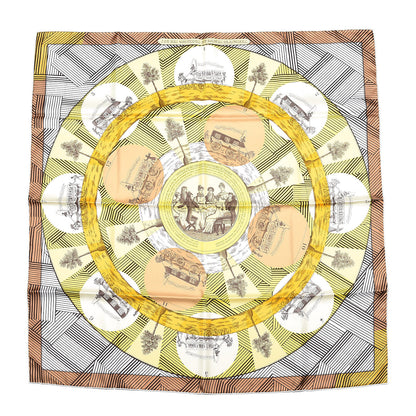 Hermes Silk Jeu Des Omnibus Remix Scarf 90 Blanc Jaune Beige 1 of 7