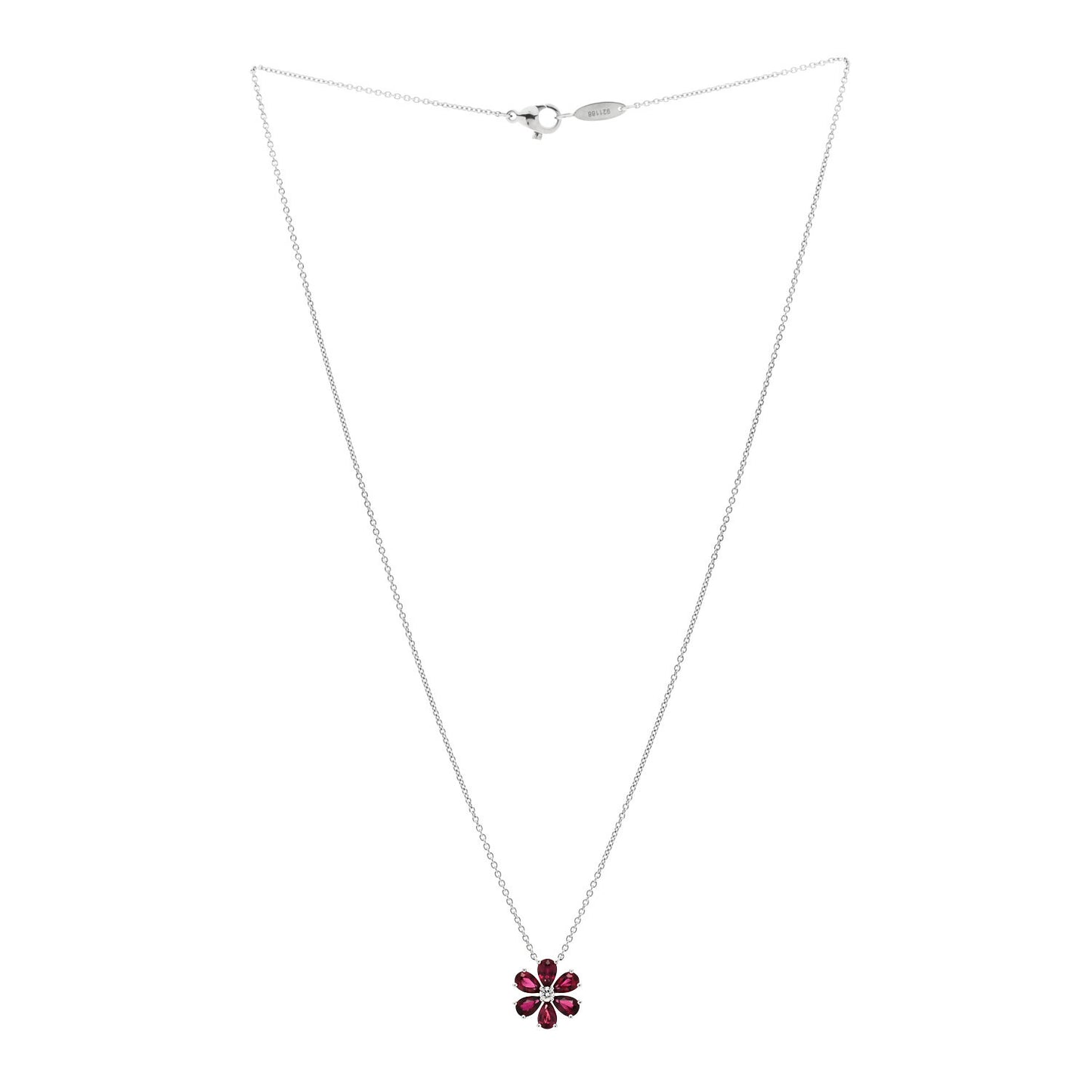 Platinum Diamond Ruby Forget Me Not Pendant Necklace