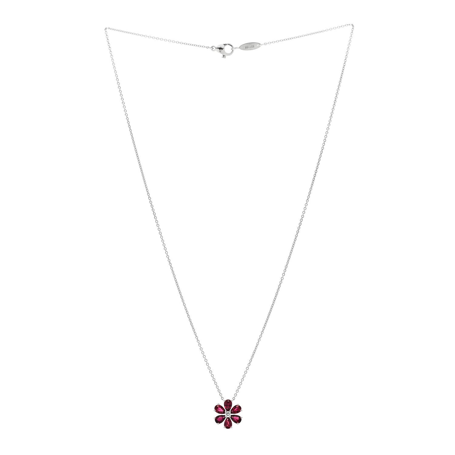 Harry Winston Platinum Diamond Ruby Forget Me Not Pendant Necklace 3 of 5