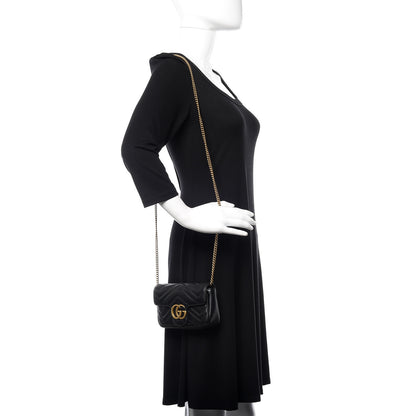 Gucci Calfskin Matelasse Super Mini GG Marmont Shoulder Bag Black 2 of 10