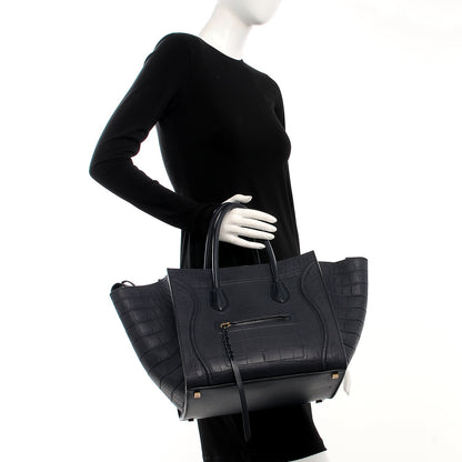 Celine Crocodile Embossed Nubuck Medium Phantom Luggage Navy Blue 2 of 15