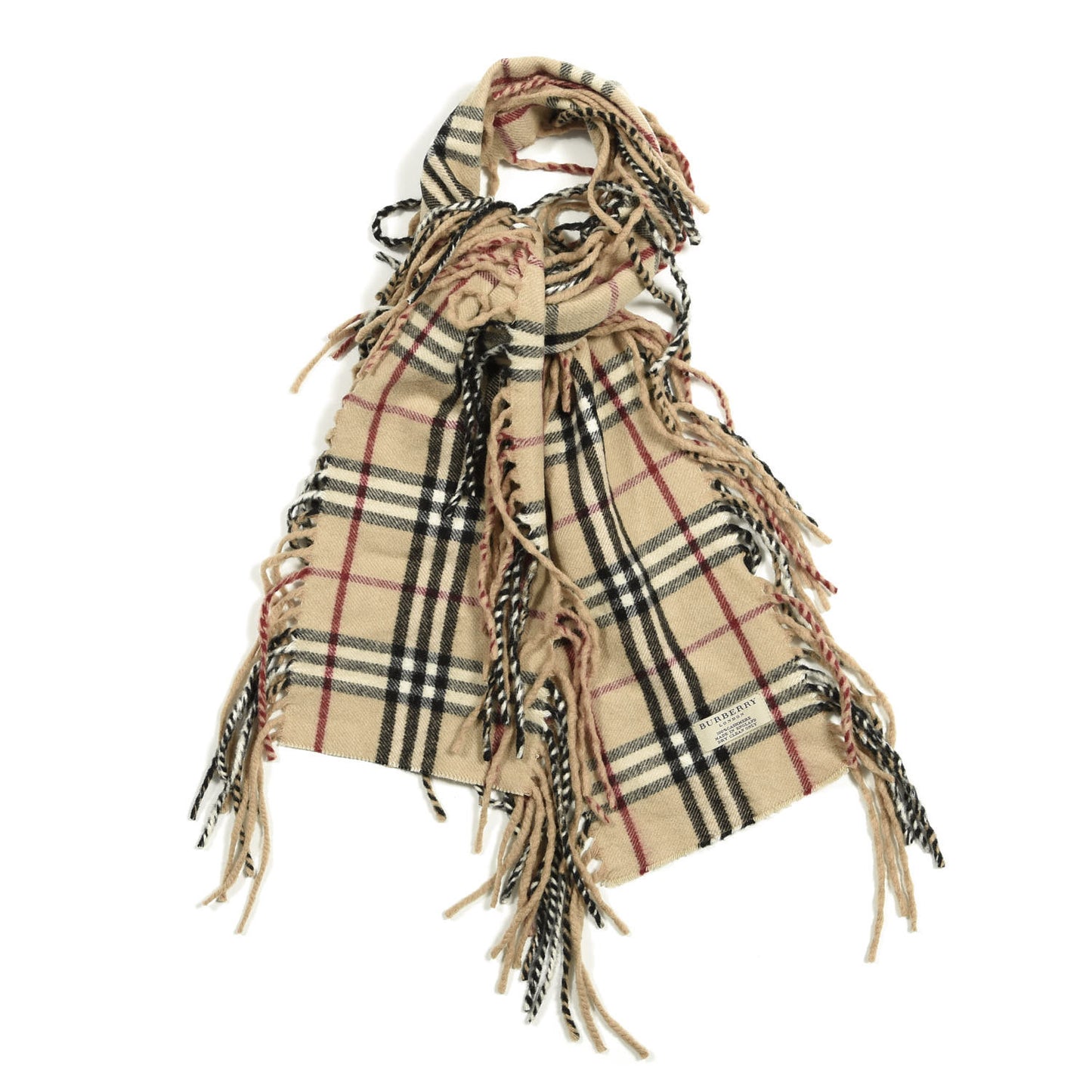 Cashmere Check Happy Fringe Scarf Camel