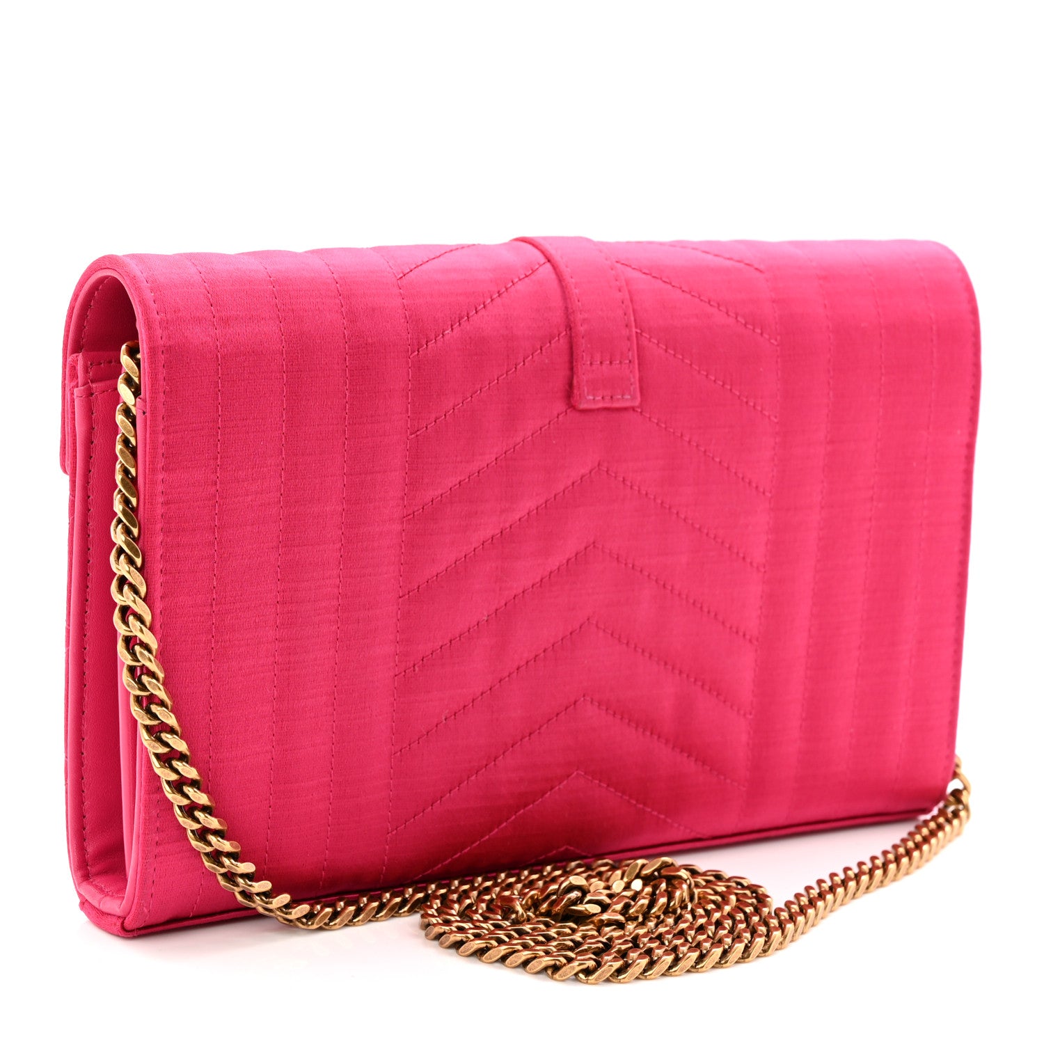 Saint Laurent Satin Mixed Matelasse Triquilt Monogram Chain Wallet Guava 3 of 10