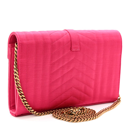 Saint Laurent Satin Mixed Matelasse Triquilt Monogram Chain Wallet Guava 3 of 10