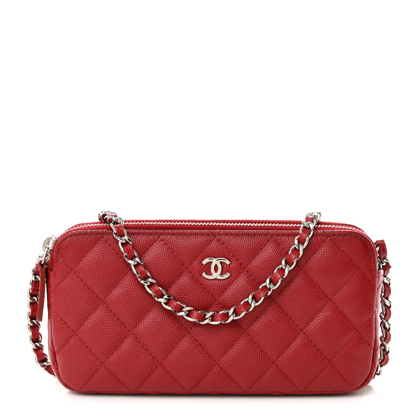 Caviar Quilted Small Clutch With Chain Dark Red