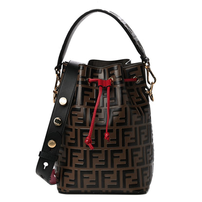 Fendi Vitello Grace F is Fendi Bi-Color FF 1974 Embossed Grande Mon Tresor Bucket Bag Maya Black Fragola 1 of 12