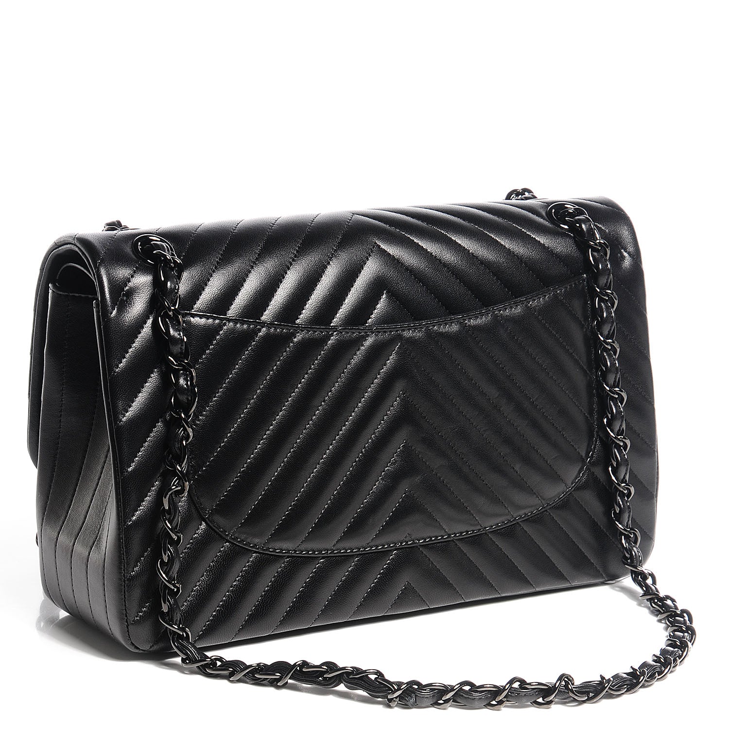 Chanel Lambskin Chevron Medium Double Flap Black 3 of 9