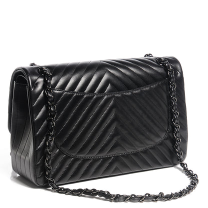 Chanel Lambskin Chevron Medium Double Flap Black 3 of 9