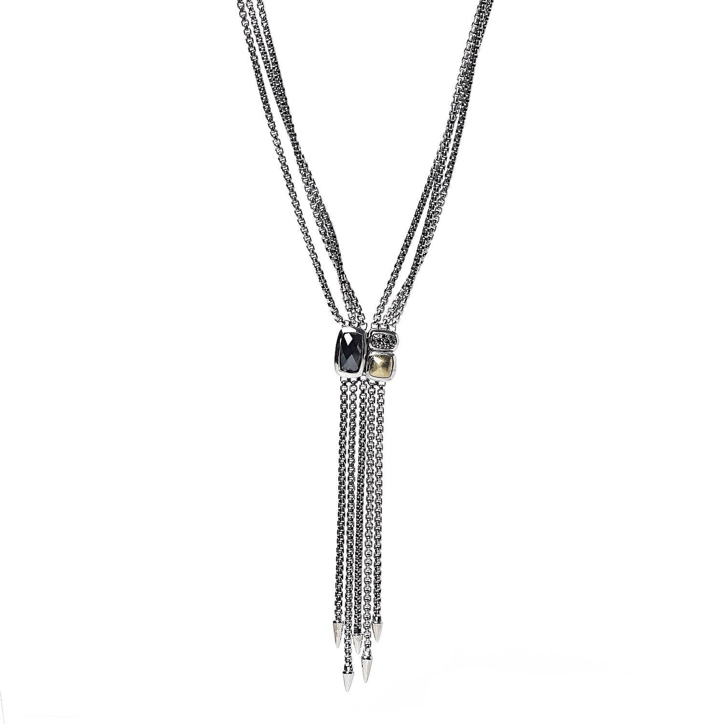 Sterling Silver 18K Yellow Gold Black Diamond Hematite Confetti Drop Necklace
