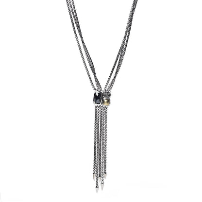 David Yurman Sterling Silver 18K Yellow Gold Black Diamond Hematite Confetti Drop Necklace 1 of 5