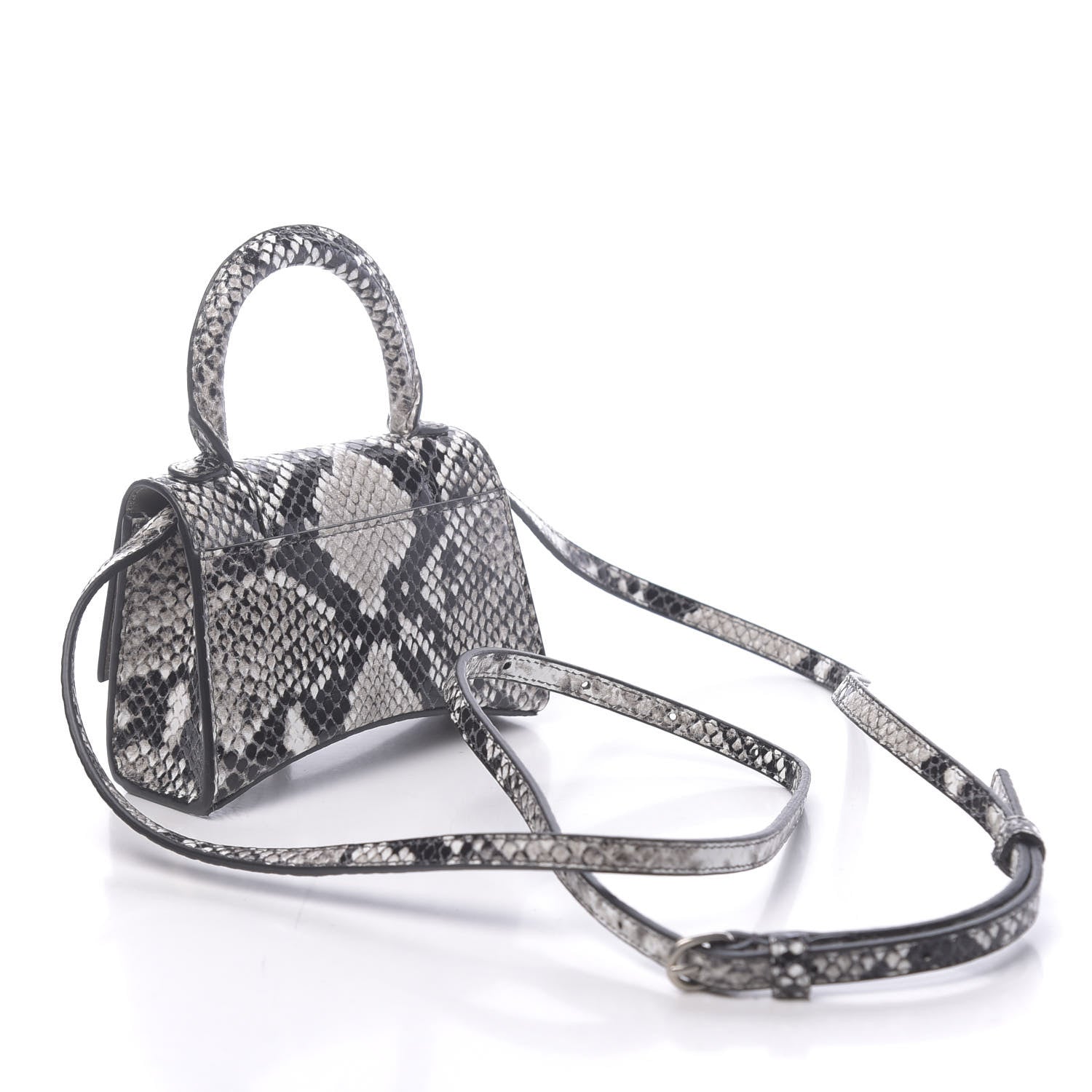 Balenciaga Shiny Calfskin Python Effect Hourglass Top Handle Bag Mini Black White 3 of 10