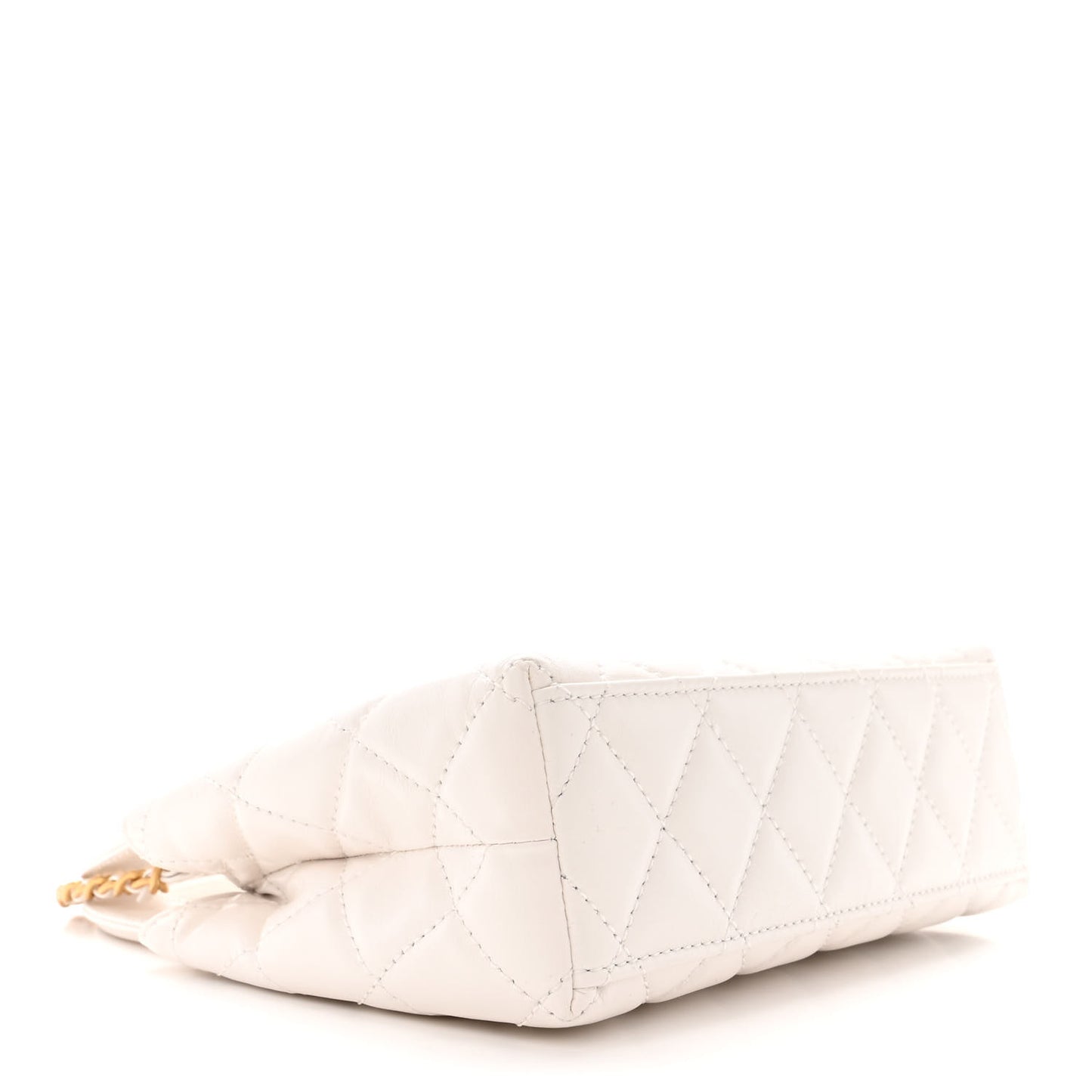 Shiny Aged Calfskin Quilted Nano Kelly Shopper White