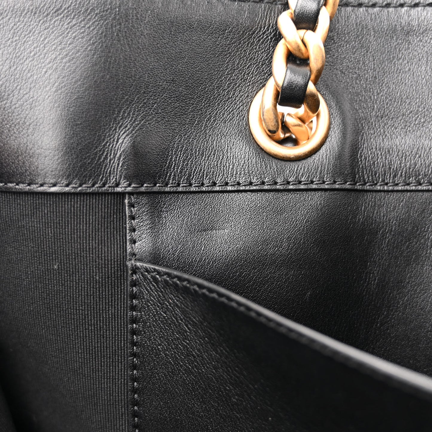 Calfskin Stitched Large Shopping Tote Black