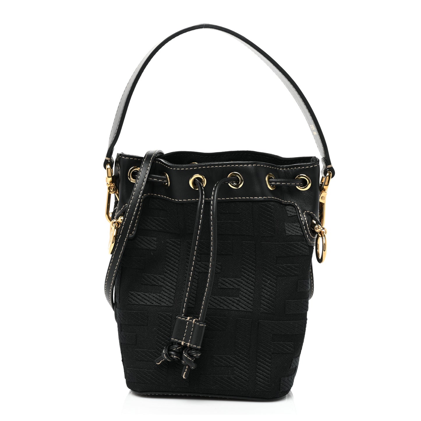 Canvas Vitello King F is Fendi FF Embroidered Mini Mon Tresor Bucket Bag Black