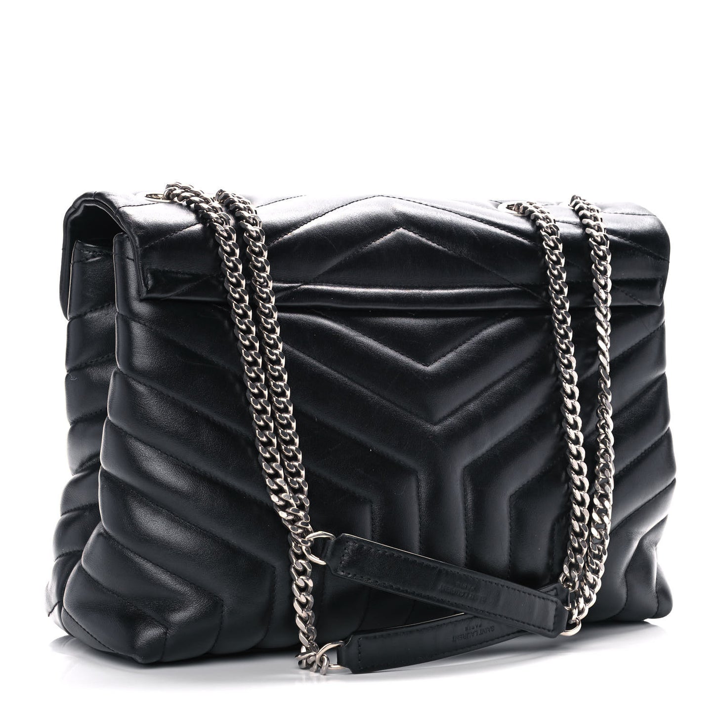Calfskin Y Quilted Monogram Medium Loulou Chain Satchel Black