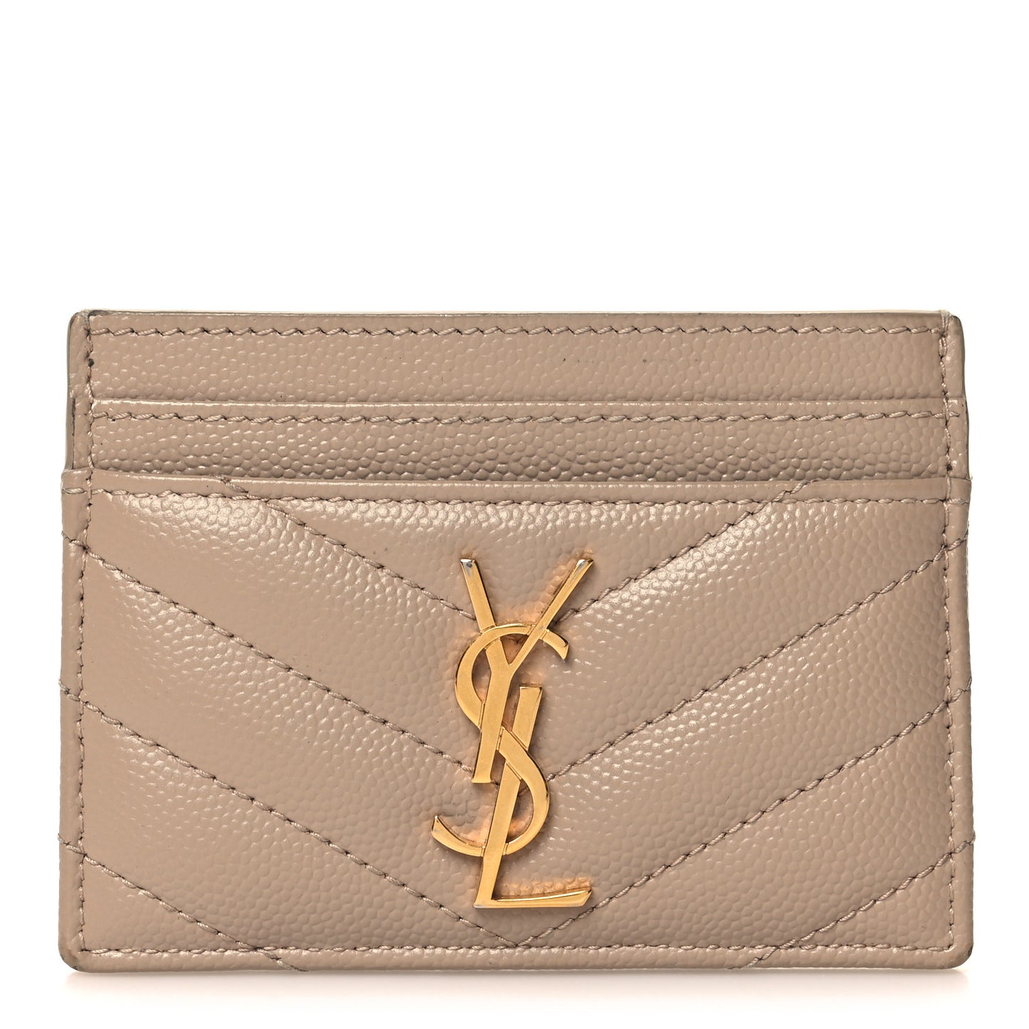 Grain De Poudre Matelasse Chevron Monogram Credit Card Case Sea Salt