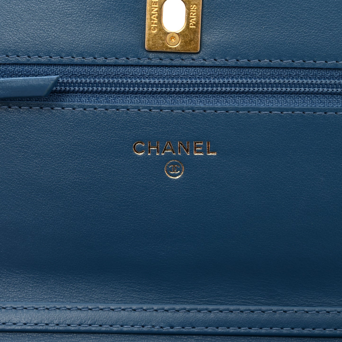 Denim Quilted CC Pearl Crush Wallet on Chain WOC Blue
