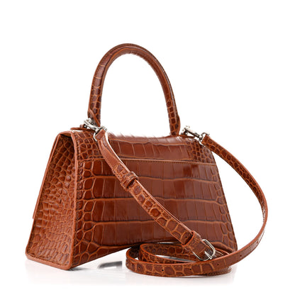 Balenciaga Shiny Calfskin Crocodile Embossed Small Hourglass Top Handle Bag Camel 3 of 13