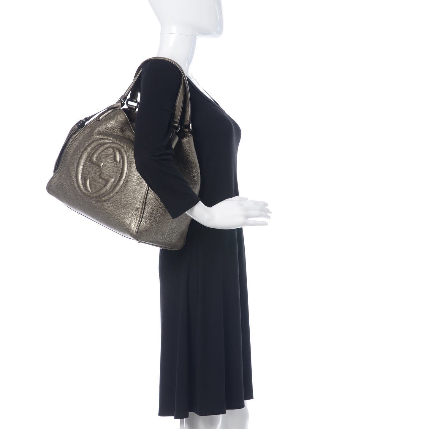 Metallic Pebbled Calfskin Medium Soho Shoulder Bag Sasso