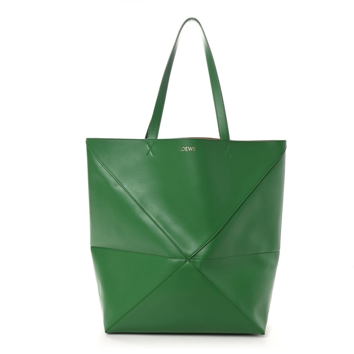 Shiny Calfskin Large Puzzle Fold Tote Tropical Green