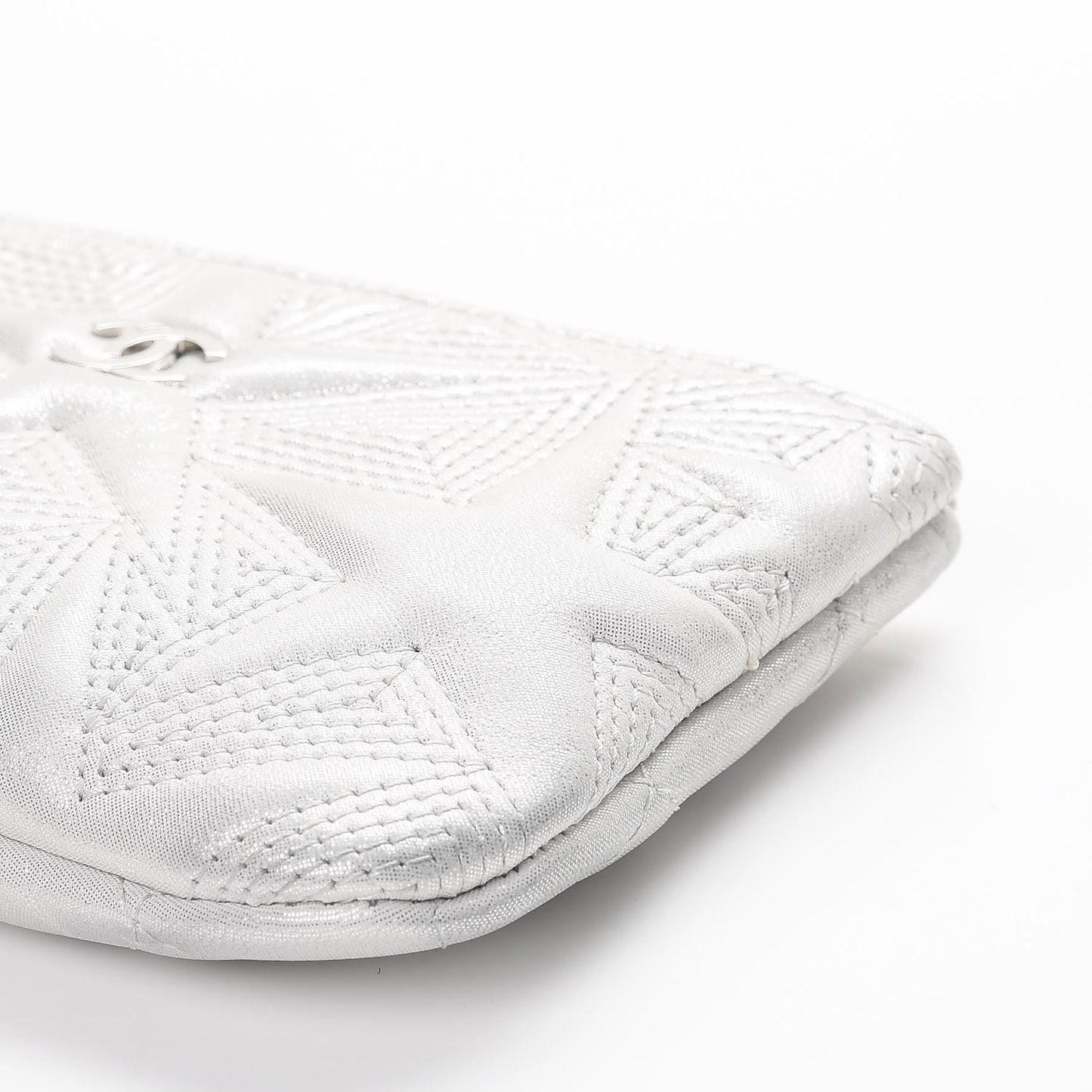 Metallic Lambskin Star Embossed Coin Purse Case Light Silver