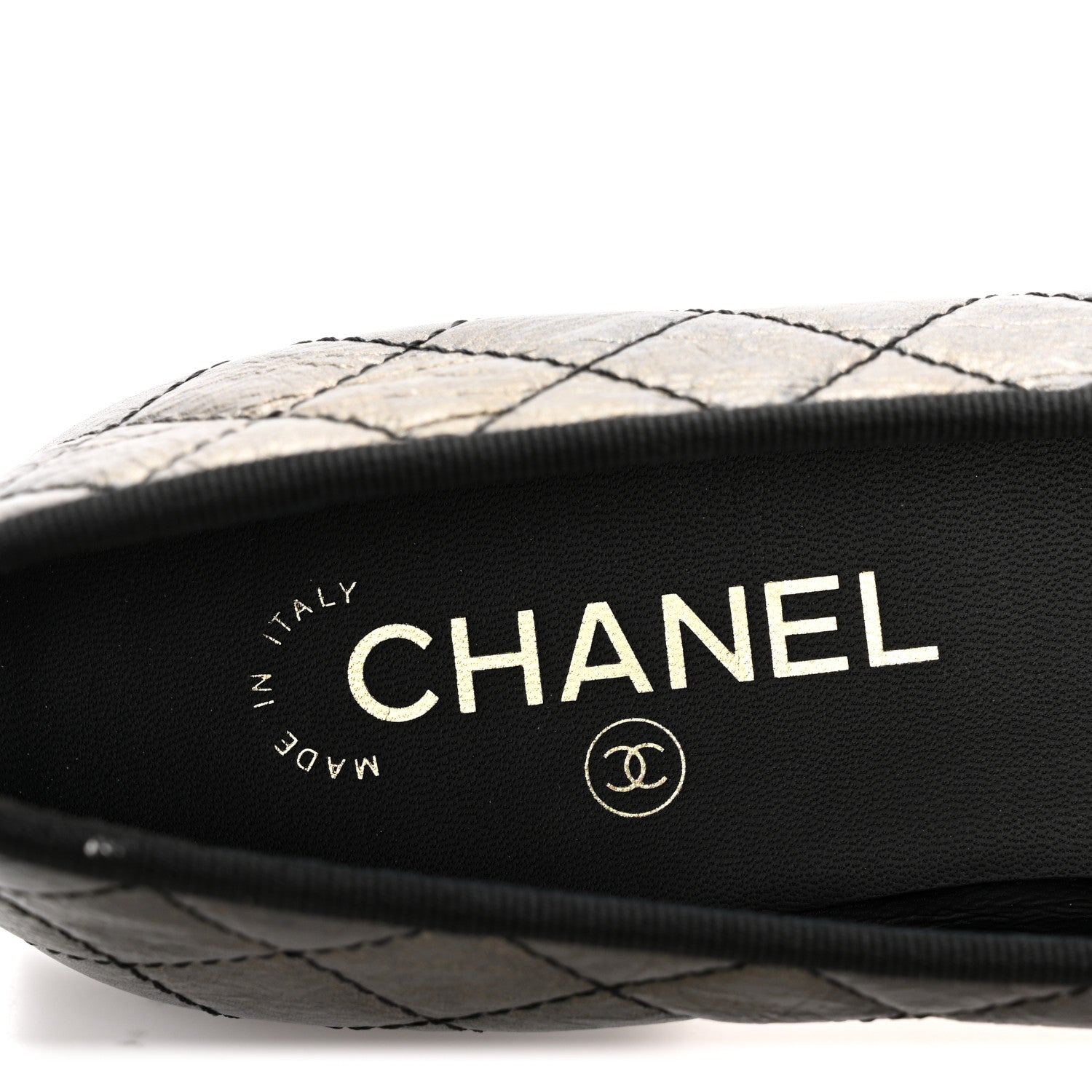 Chanel Metallic Aged Calfskin Quilted CC Cap Toe Ballerina Flats 38.5 Dark Silver 8 of 10