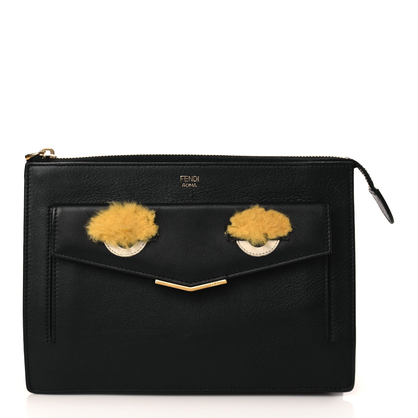 Vitello Dolce Fox Fur Monster Eyes Mini 2Jours Pouch Black Yellow