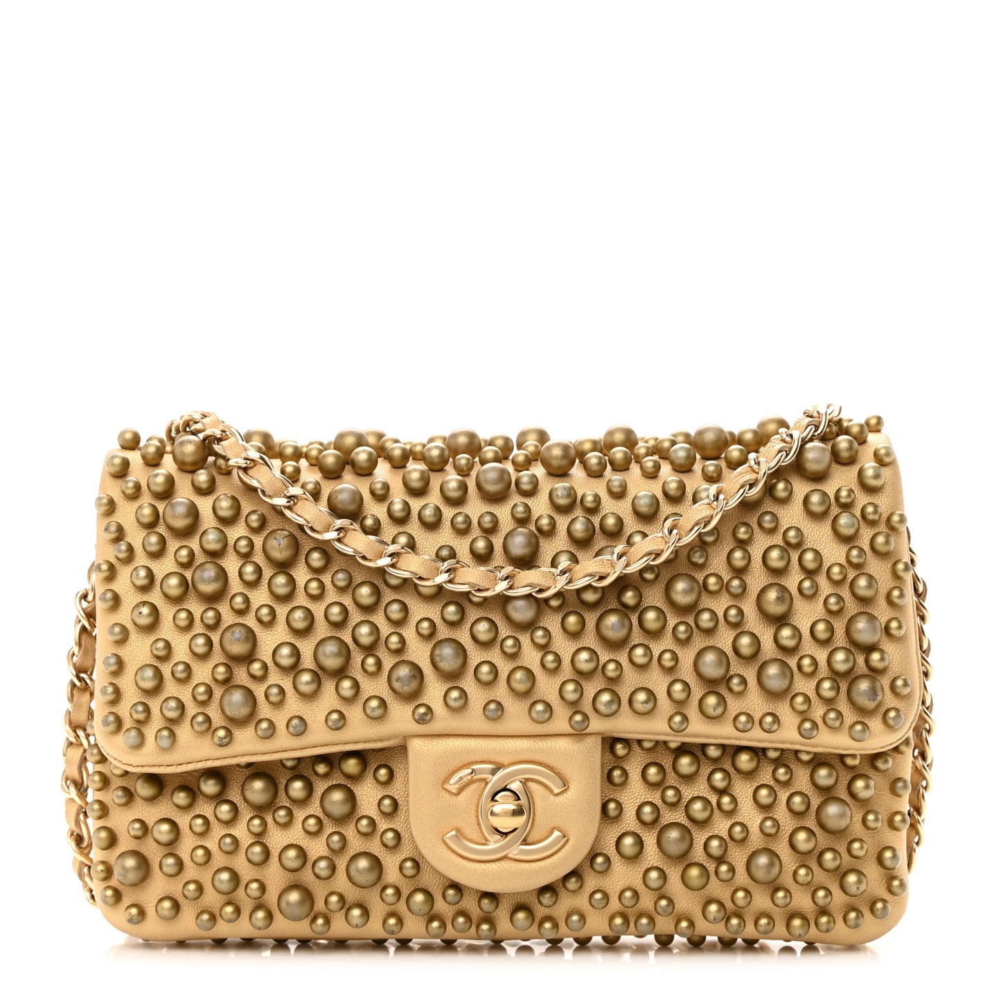 Lambskin Pearls Flap Gold