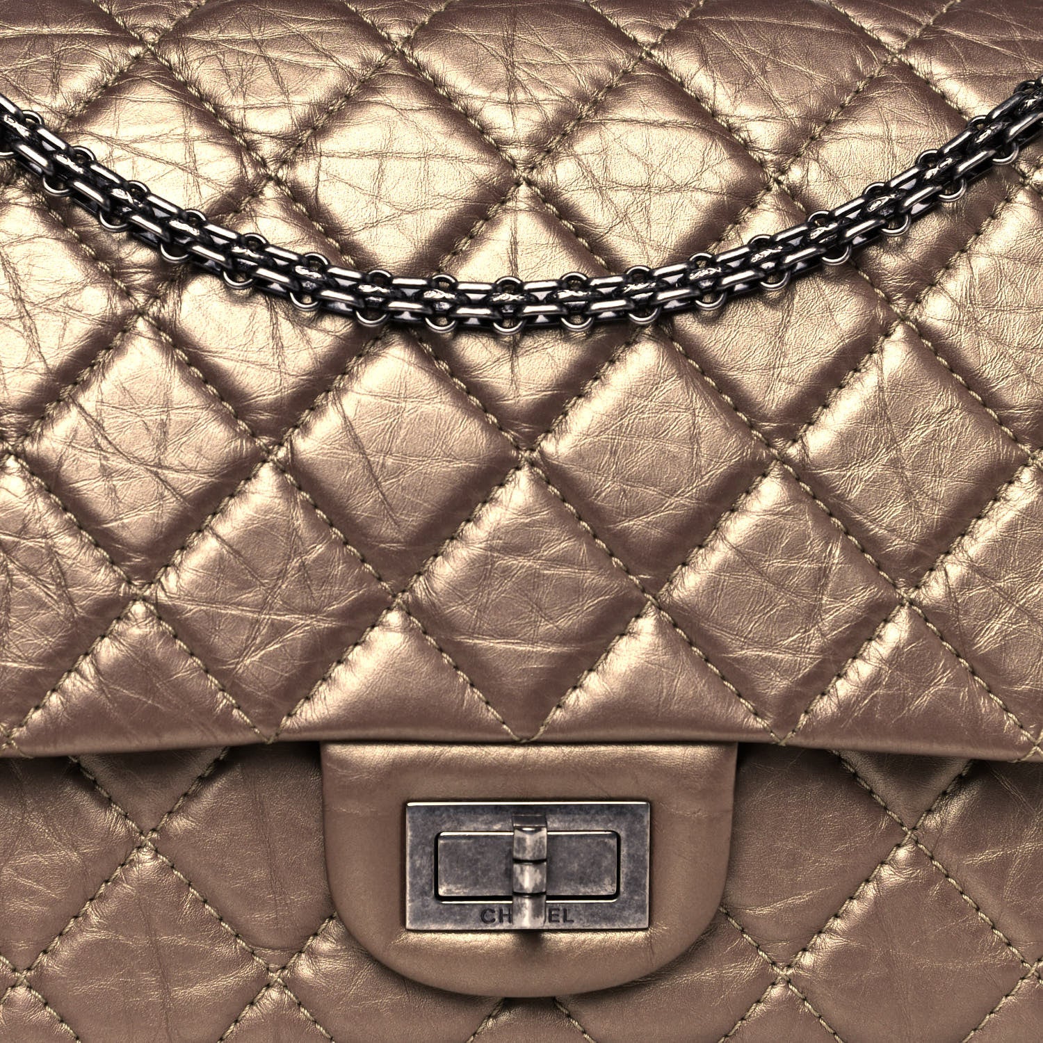Chanel Metallic Aged Calfskin Quilted 2.55 Reissue 227 Flap Dark Gold 8 of 13