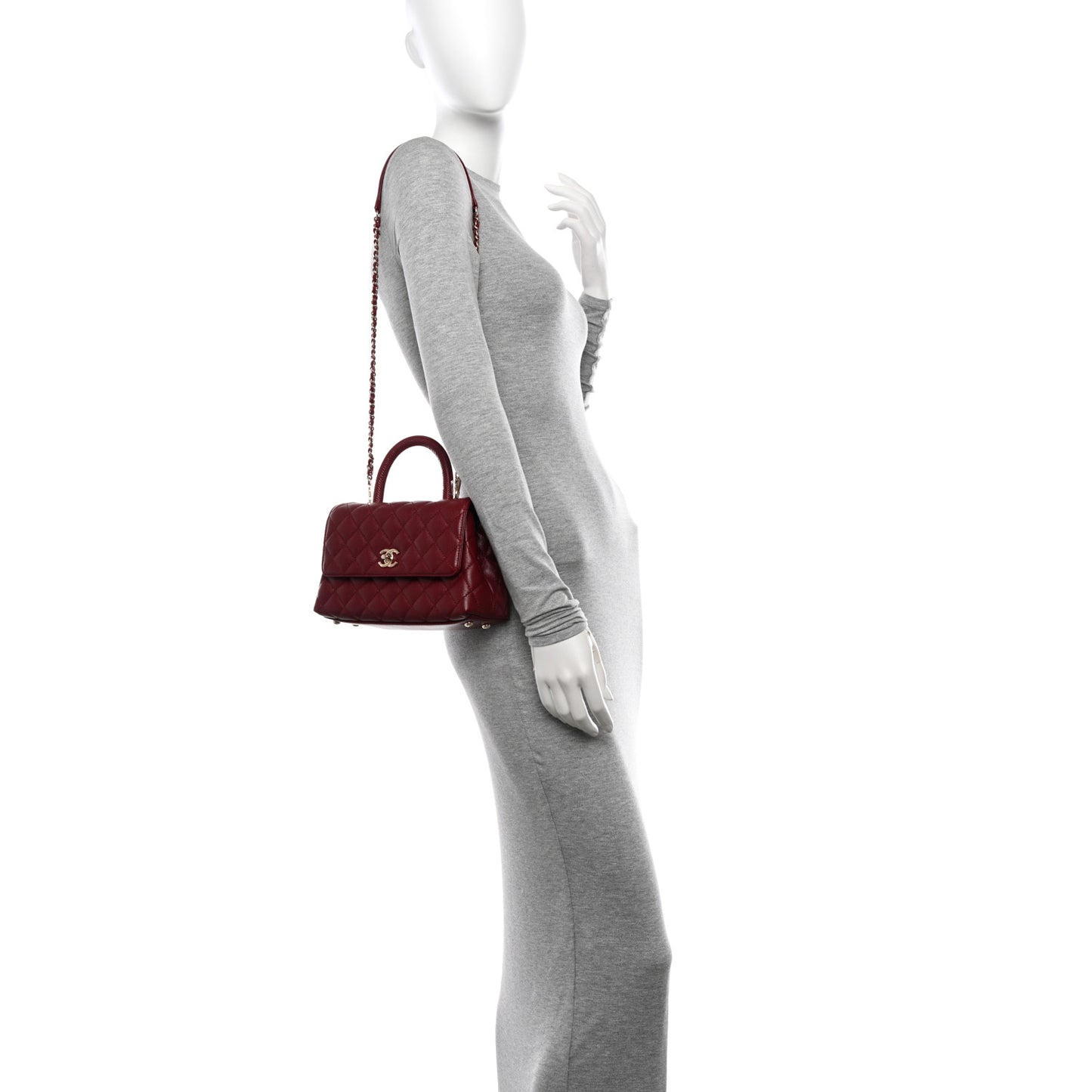 Caviar Lizard Embossed Quilted Mini Coco Handle Flap Burgundy