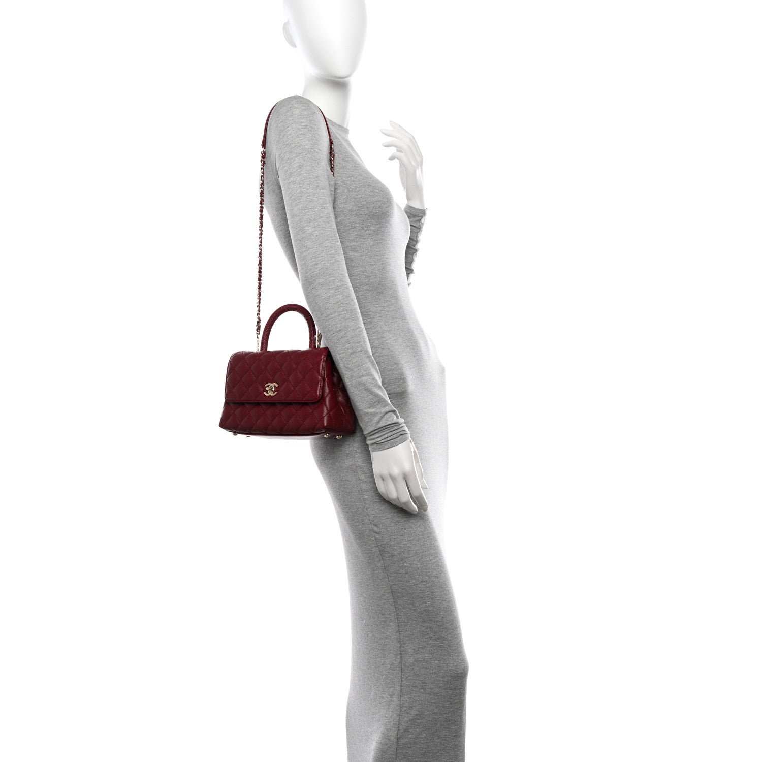 Chanel Caviar Lizard Embossed Quilted Mini Coco Handle Flap Burgundy 2 of 10