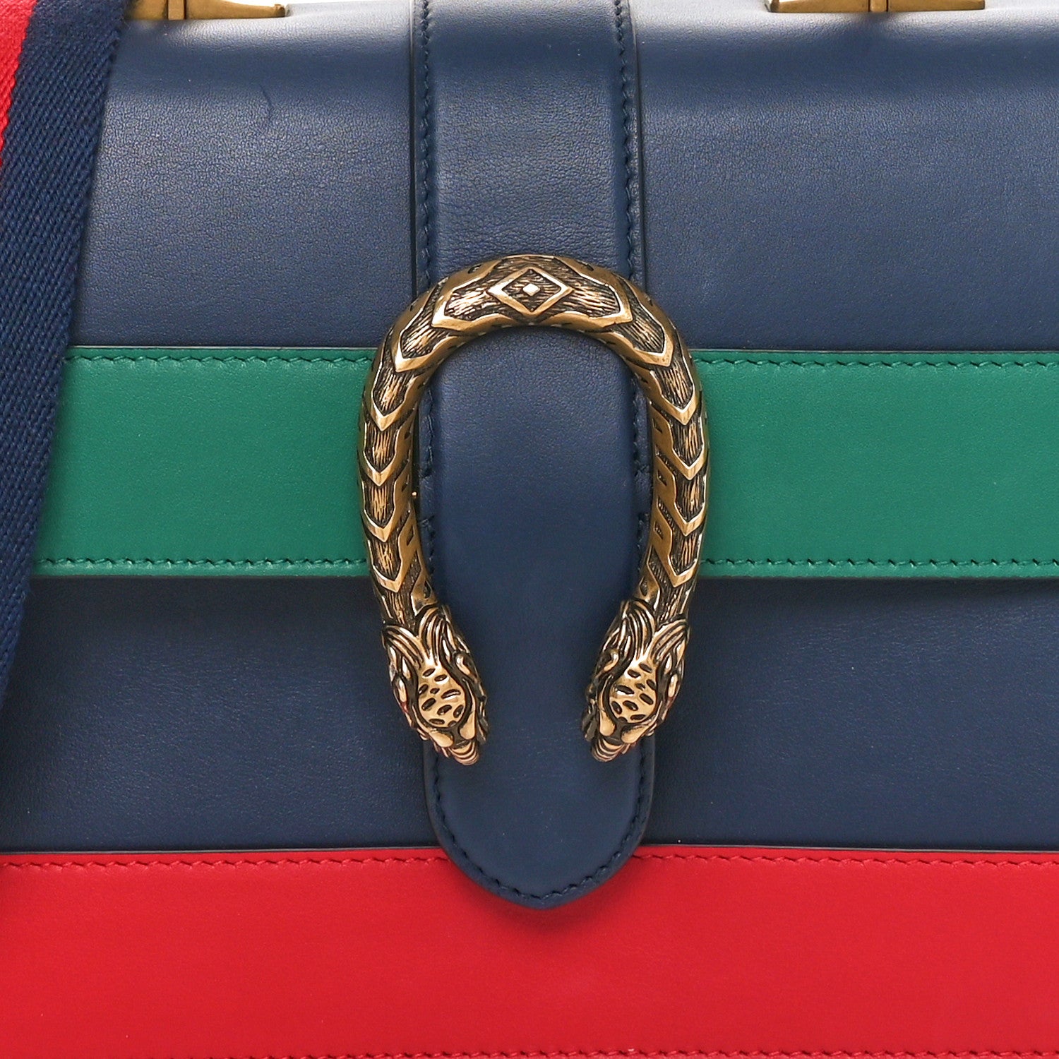 Gucci Moon Calfskin Bamboo Web Medium Dionysus Top Handle Bag Blue Emerald Hibiscus Red 8 of 10