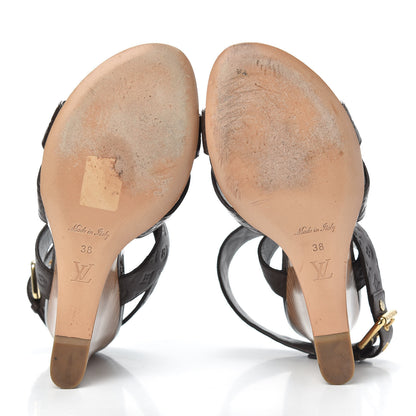 Louis Vuitton Calfskin Monogram Embossed Wedge Sandals 38 Terre 6 of 8