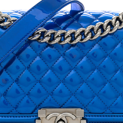 Chanel Metallic Patent Quilted Medium Boy Flap Blue 8 of 17