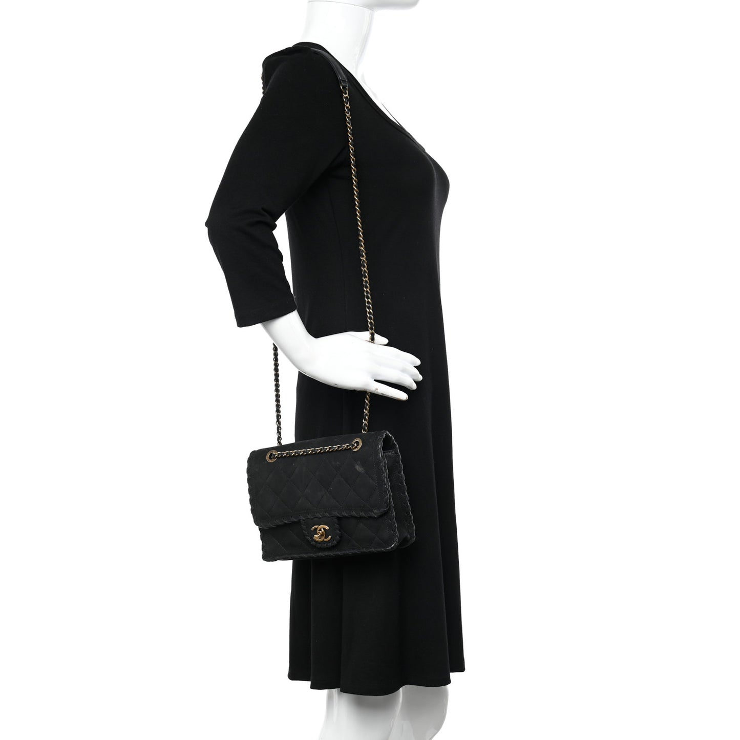 Iridescent Calfskin Small Happy Stitch Flap Black