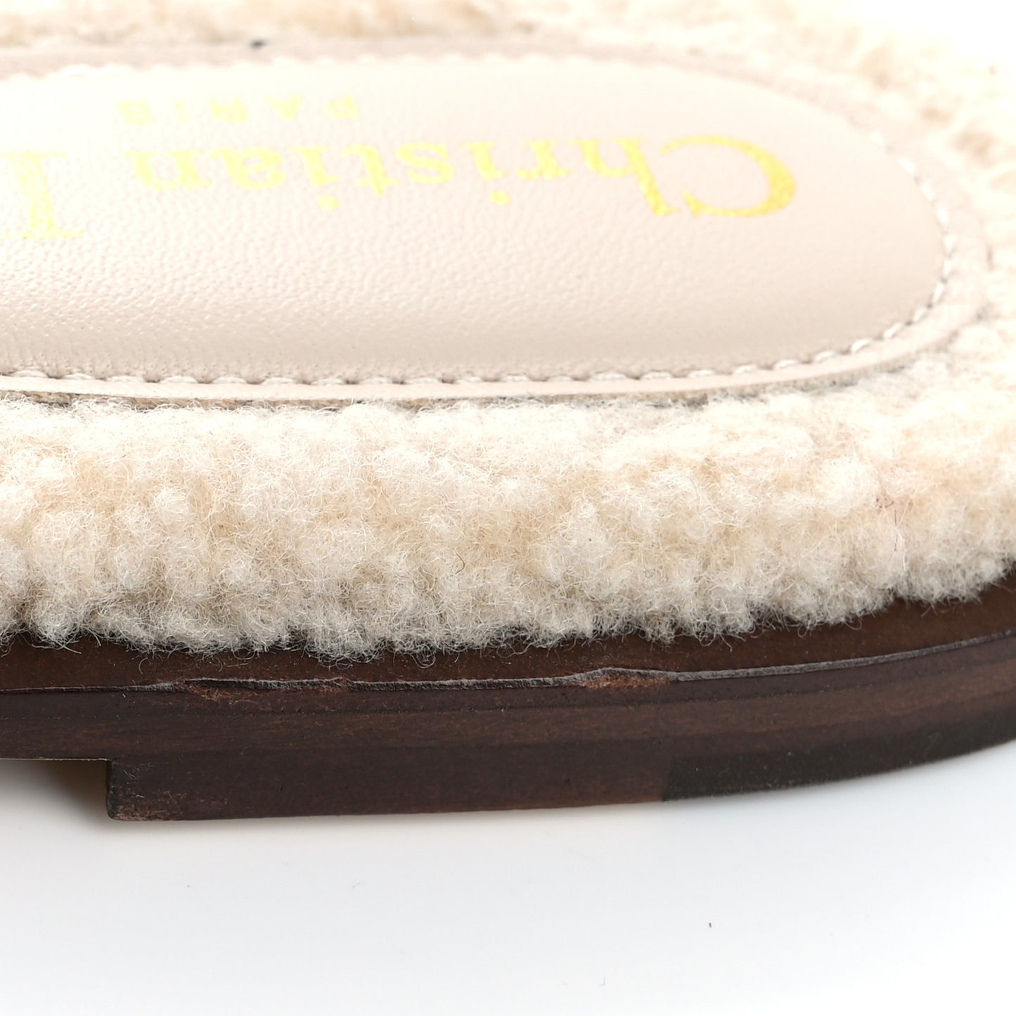 Suede Goatskin Shearling Embroidered Dway Slide Sandals 39 Cookie