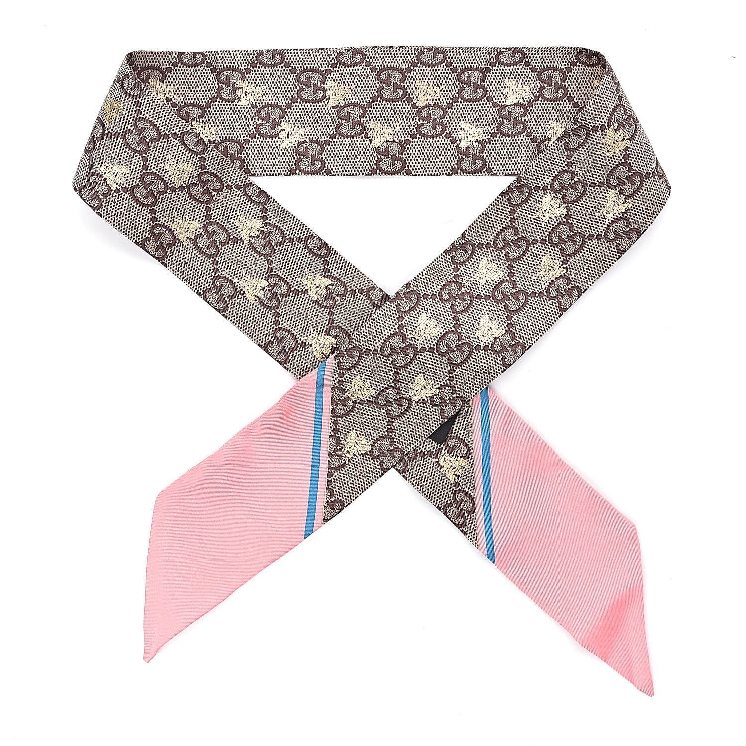 Gucci Silk Twill GG Monogram GG Bee Neck Bow Scarf Roseate Sky Blue 1 of 4