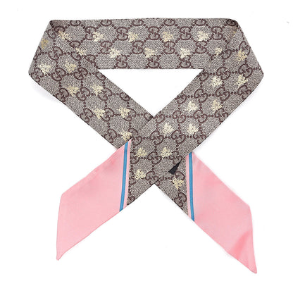 Gucci Silk Twill GG Monogram GG Bee Neck Bow Scarf Roseate Sky Blue 1 of 4