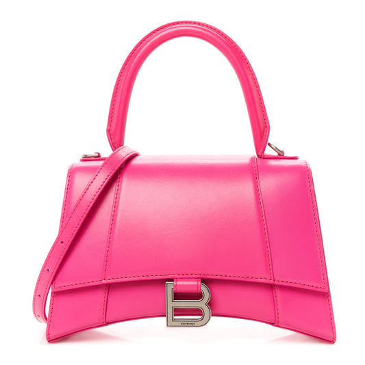 Shiny Box Calfskin Small Hourglass Top Handle Bag Acid Fuchsia