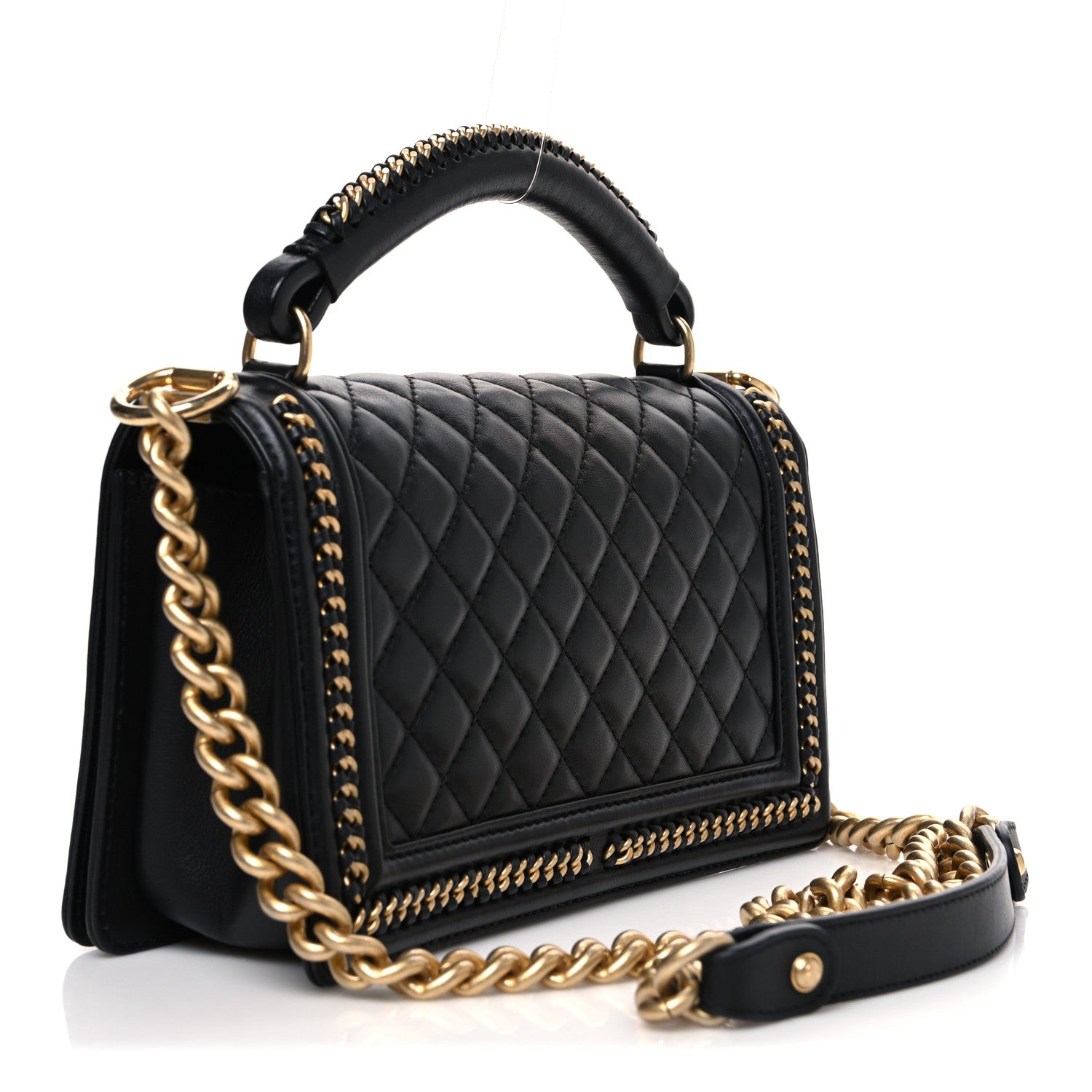 Chanel Calfskin Quilted Medium Boy Top Handle Flap Black 3 of 10