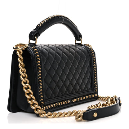 Chanel Calfskin Quilted Medium Boy Top Handle Flap Black 3 of 10