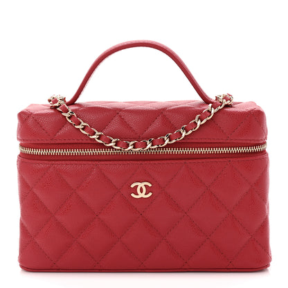 Chanel Caviar Quilted Top Handle Slim Vanity With Chain Red 1 of 10
