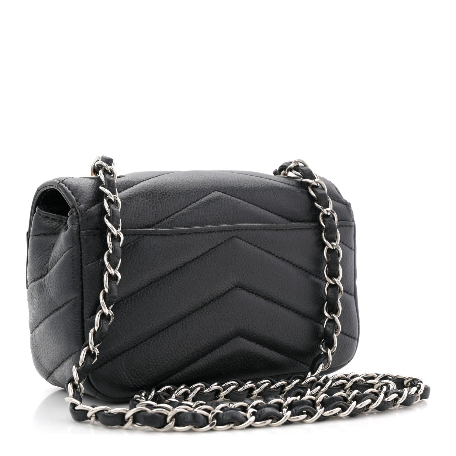 Chanel Caviar Chevron Quilted Small Single Flap Black 3 of 11