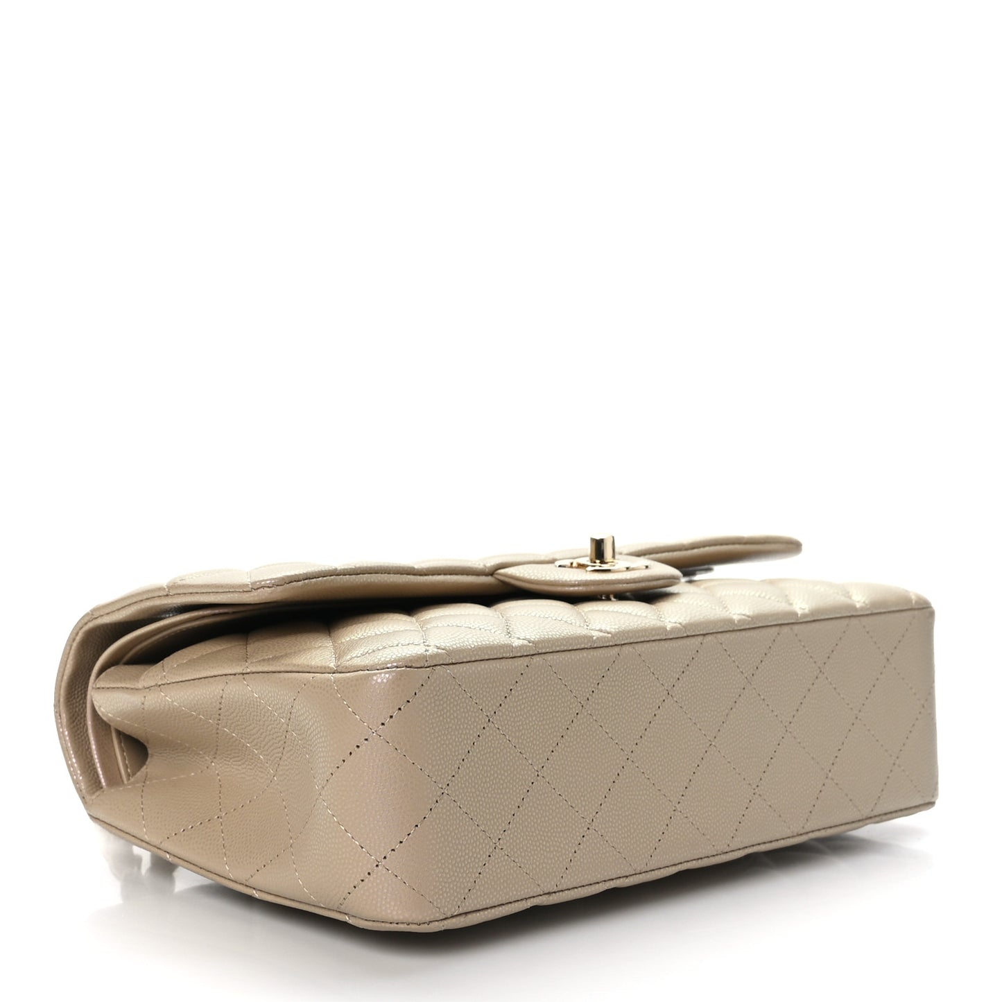 Iridescent Caviar Quilted Medium Double Flap Dark Beige