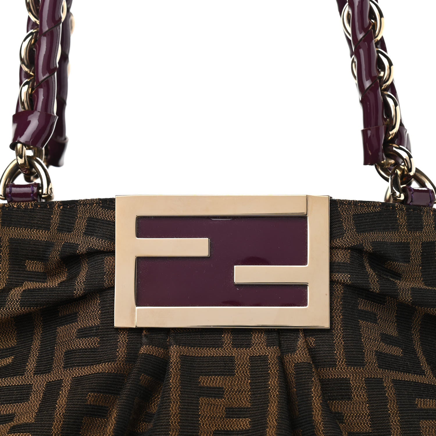 Fendi Zucca Patent Mia Tote Tobacco Burgundy 10 of 12